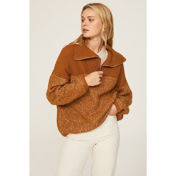 VARLEY Orange Knit Quarter Zip Long Sleeve Oversized Sweater size Large - Picture 2 of 13